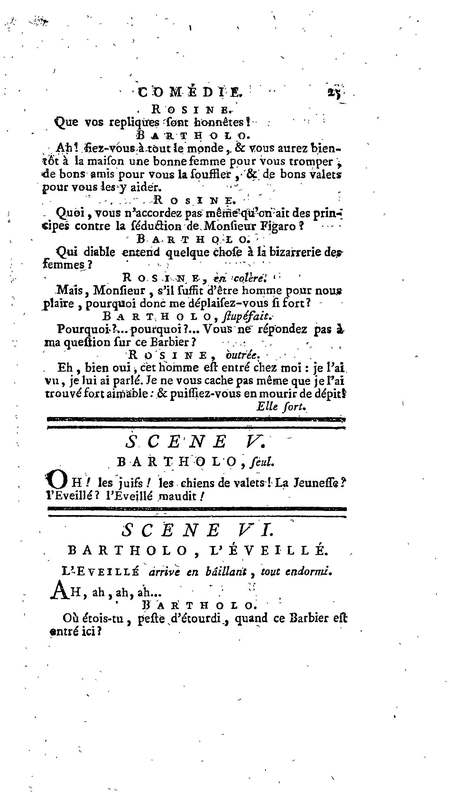 Barbier de Séville, ou la Précaution inutile (Le), comédie en quatre actes, par M. de Beaumarchais, représentée sur le théâtre de la Comédie Française le 23 février 1775 (avec une Lettre modérée sur la chute et la critique du Barbier de Séville)