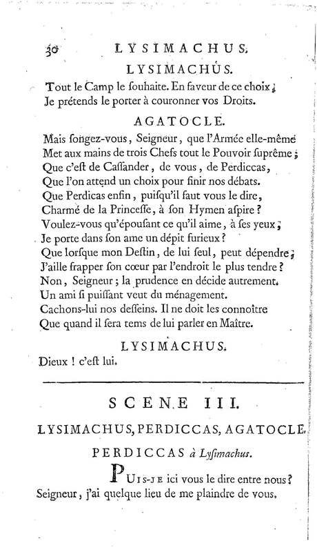 Lysimachus, tragédie par M. de Caux de Montlebert, représentée pour la première fois le 13 décembre 1737