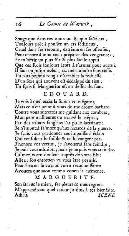 Comte de Warwik [sic] (Le), tragédie par M. de La Harpe, représentée pour la première fois par les Comédiens françois ordinaires du Roi, le 7 novembre 1763