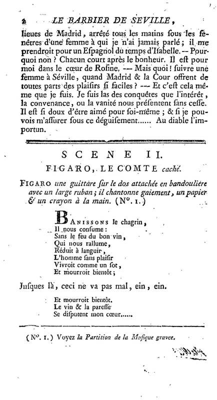 Barbier de Séville, ou la Précaution inutile (Le ), comédie en quatre actes, par M. de Beaumarchais, représentée sur le théâtre de la Comédie Française le 23 février 1775 (avec une Lettre modérée sur la chute et la critique du Barbier de Séville)