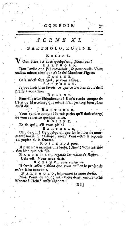 Barbier de Séville, ou la Précaution inutile (Le), comédie en quatre actes, par M. de Beaumarchais, représentée sur le théâtre de la Comédie Française le 23 février 1775 (avec une Lettre modérée sur la chute et la critique du Barbier de Séville)