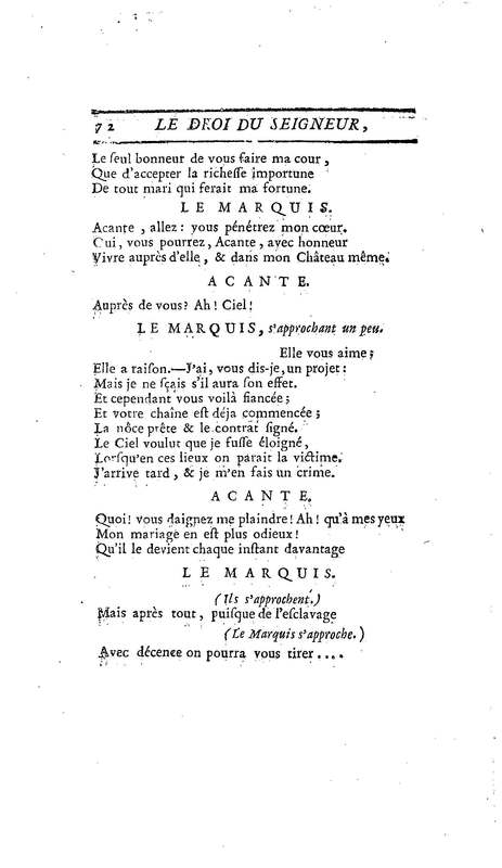 Droit du Seigneur (Le),comédie en vers par M. de Voltaire. Représentée pour la première fois, sous le titre de L'Écueil du sage, par les Comédiens françois ordinaires du Roi, le 18 janvier 1762,