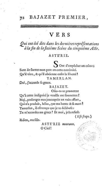 Bajazet premier, tragédie par M. le chevalier de P***