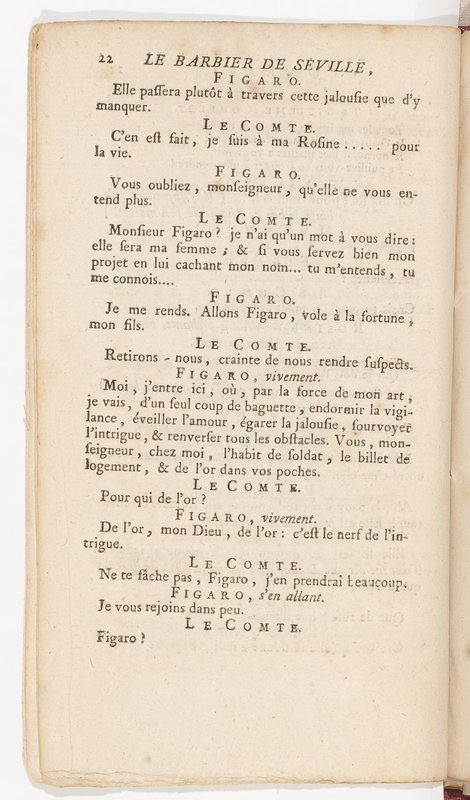 Barbier de Séville, ou la Précaution inutile (Le), comédie en quatre actes, par M. de Beaumarchais, représentée sur le théâtre de la Comédie Française le 23 février 1775 (avec une Lettre modérée sur la chute et la critique du Barbier de Séville)