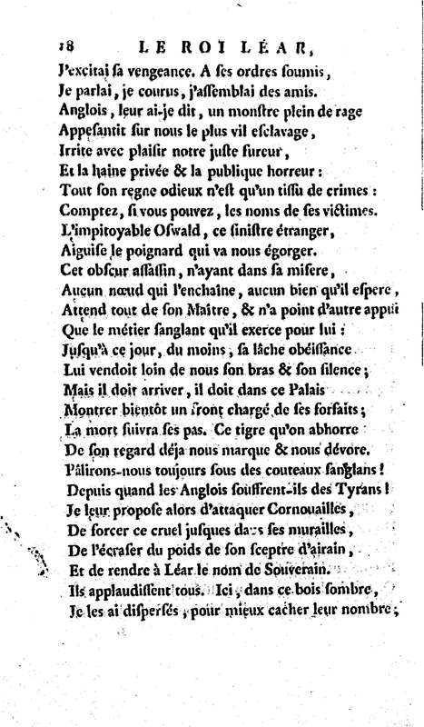 Roi Lear (Le), tragédie en cinq actes, par M. Ducis, représentée à Versailles le 16 janvier 1783 ; et à Paris, le 26 du même mois, par les Comédiens français Roi Lear (Le), tragédie en cinq actes, par M. Ducis, représentée à Versailles le 16 janvier 1783 ; et à Paris, le 26 du même mois, par les Comédiens français
