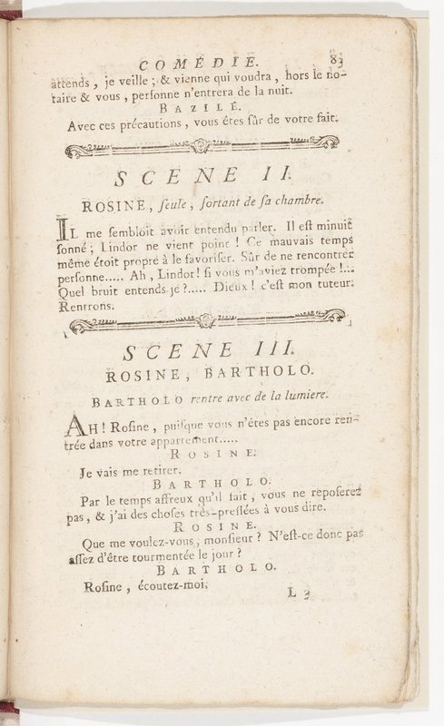 Barbier de Séville, ou la Précaution inutile (Le), comédie en quatre actes, par M. de Beaumarchais, représentée sur le théâtre de la Comédie Française le 23 février 1775 (avec une Lettre modérée sur la chute et la critique du Barbier de Séville)