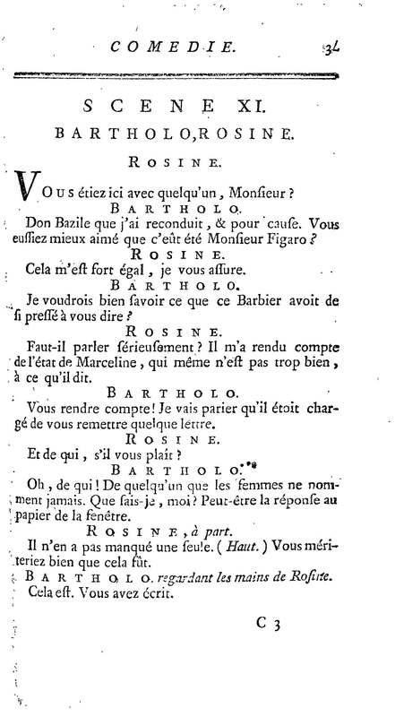 Barbier de Séville, ou la Précaution inutile (Le ), comédie en quatre actes, par M. de Beaumarchais, représentée sur le théâtre de la Comédie Française le 23 février 1775 (avec une Lettre modérée sur la chute et la critique du Barbier de Séville)