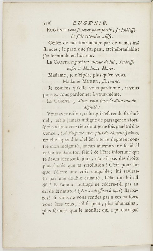 Eugénie, drame en cinq actes en prose, enrichi de figures en taille-douce ; avec un Essai sur le drame sérieux Eugénie, drame en cinq actes en prose, enrichi de figures en taille-douce ; avec un Essai sur le drame sérieux