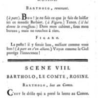 Barbier de Séville, ou la Précaution inutile (Le), comédie en quatre actes, par M. de Beaumarchais, représentée sur le théâtre de la Comédie Française le 23 février 1775 (avec une Lettre modérée sur la chute et la critique du Barbier de Séville)