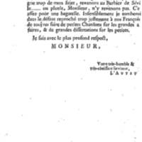 Barbier de Séville, ou la Précaution inutile (Le ), comédie en quatre actes, par M. de Beaumarchais, représentée sur le théâtre de la Comédie Française le 23 février 1775 (avec une Lettre modérée sur la chute et la critique du Barbier de Séville)