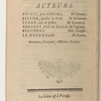 Venise sauvée, tragedie. Représentée par les Comédiens françois, le 5 décembre 1746… [Seconde édition]