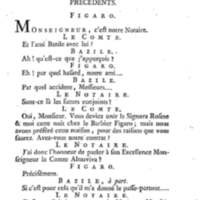 Barbier de Séville, ou la Précaution inutile (Le ), comédie en quatre actes, par M. de Beaumarchais, représentée sur le théâtre de la Comédie Française le 23 février 1775 (avec une Lettre modérée sur la chute et la critique du Barbier de Séville)