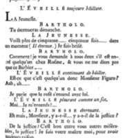 Barbier de Séville, ou la Précaution inutile (Le ), comédie en quatre actes, par M. de Beaumarchais, représentée sur le théâtre de la Comédie Française le 23 février 1775 (avec une Lettre modérée sur la chute et la critique du Barbier de Séville)