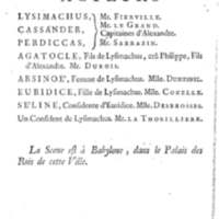 Lysimachus, tragédie par M. de Caux de Montlebert, représentée pour la première fois le 13 décembre 1737