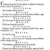 Barbier de Séville, ou la Précaution inutile (Le ), comédie en quatre actes, par M. de Beaumarchais, représentée sur le théâtre de la Comédie Française le 23 février 1775 (avec une Lettre modérée sur la chute et la critique du Barbier de Séville)