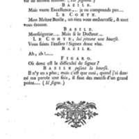 Barbier de Séville, ou la Précaution inutile (Le ), comédie en quatre actes, par M. de Beaumarchais, représentée sur le théâtre de la Comédie Française le 23 février 1775 (avec une Lettre modérée sur la chute et la critique du Barbier de Séville)