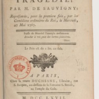 Hirza, tragédie, par M. de Sauvigny… (Comédiens ordinaires du Roi, 27 mai 1767)
