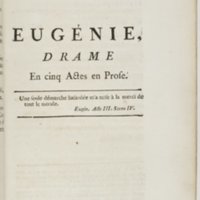 Eugénie, drame en cinq actes en prose, enrichi de figures en taille-douce ; avec un Essai sur le drame sérieux
