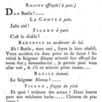 Barbier de Séville, ou la Précaution inutile (Le), comédie en quatre actes, par M. de Beaumarchais, représentée sur le théâtre de la Comédie Française le 23 février 1775 (avec une Lettre modérée sur la chute et la critique du Barbier de Séville)