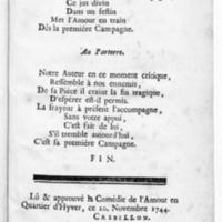 Quartier d'hyver (Le), comédie en un acte et en vers, représentée pour la première fois par les Comédiens françois ordinaires du Roi, le 4 décembre 1744