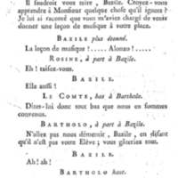 Barbier de Séville, ou la Précaution inutile (Le), comédie en quatre actes, par M. de Beaumarchais, représentée sur le théâtre de la Comédie Française le 23 février 1775 (avec une Lettre modérée sur la chute et la critique du Barbier de Séville)