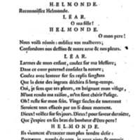 Roi Lear (Le), tragédie en cinq actes, par M. Ducis, représentée à Versailles le 16 janvier 1783 ; et à Paris, le 26 du même mois, par les Comédiens français