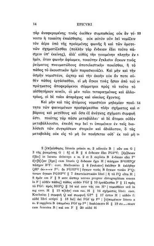 Lettre à Hérodote d'Epicure = DL X, 35-83 - éd. Usener, 14