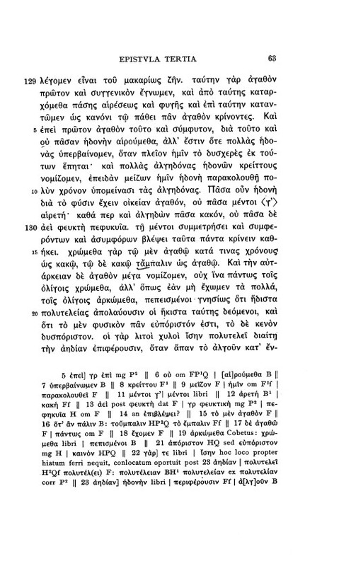 Lettre à Ménécée d'Epicure = DL X, 122-135 - éd. Usener, 63