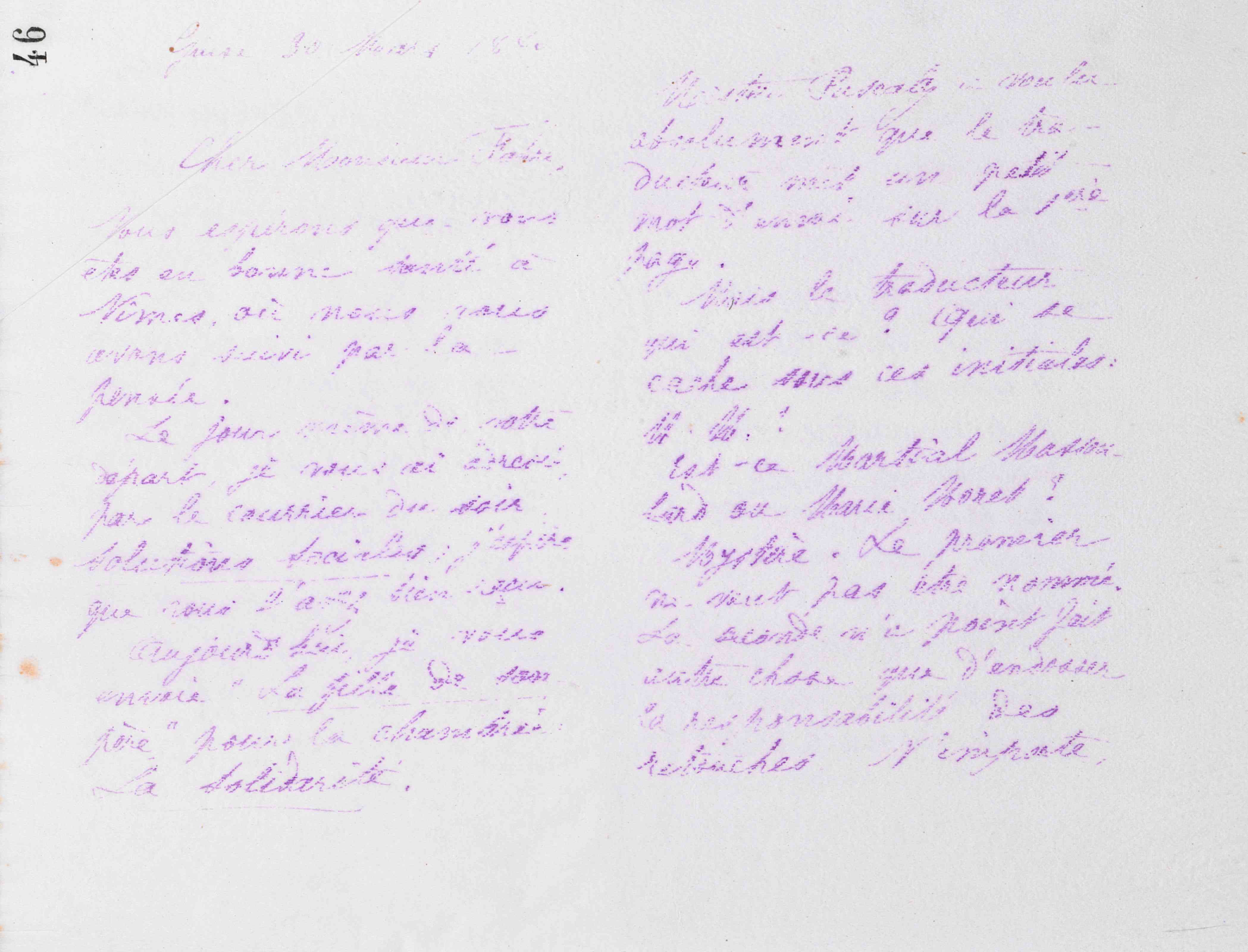 Marie Moret à Auguste Fabre, 30 mars 1880