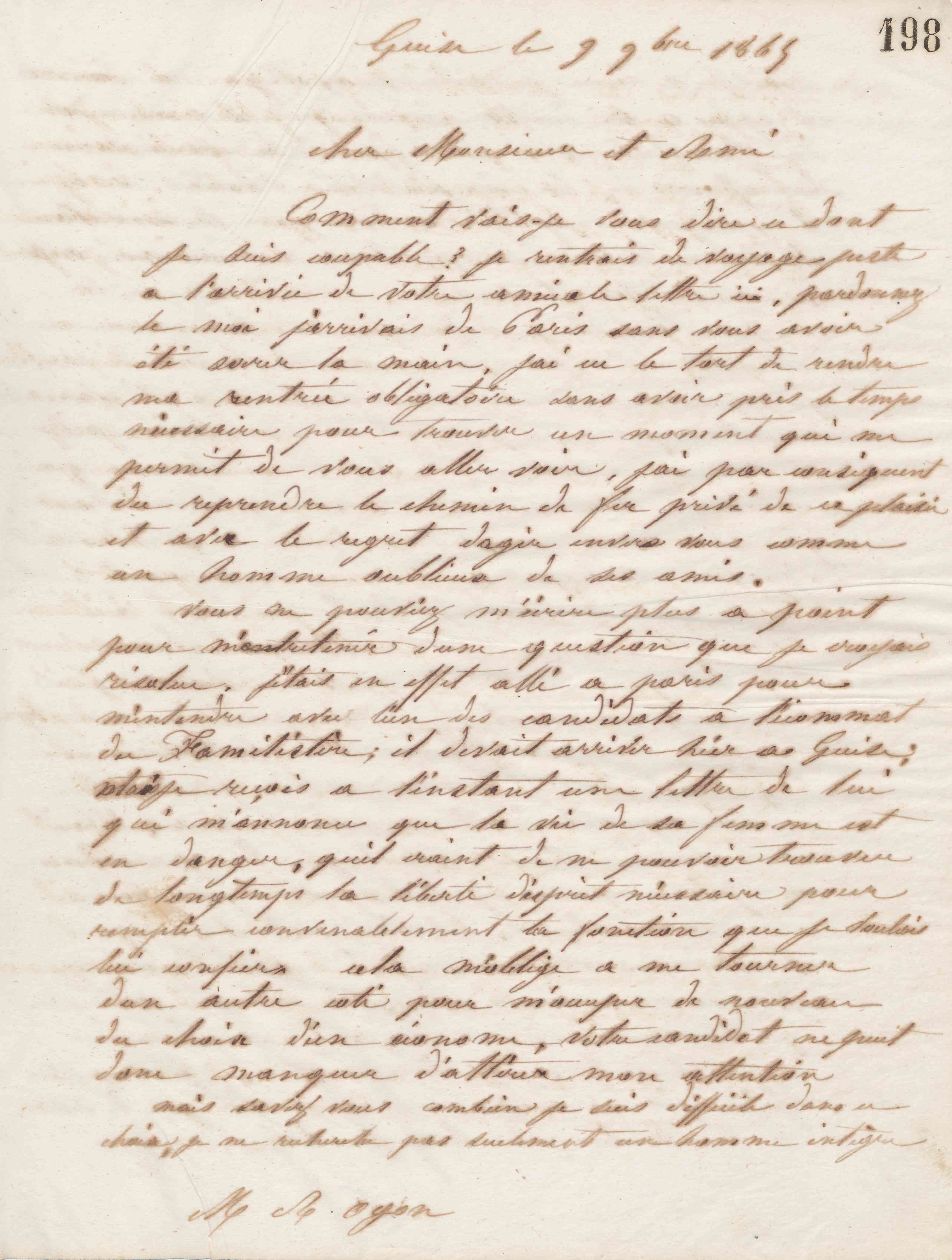 Jean-Baptiste André Godin à Auguste Oyon, 9 novembre 1865