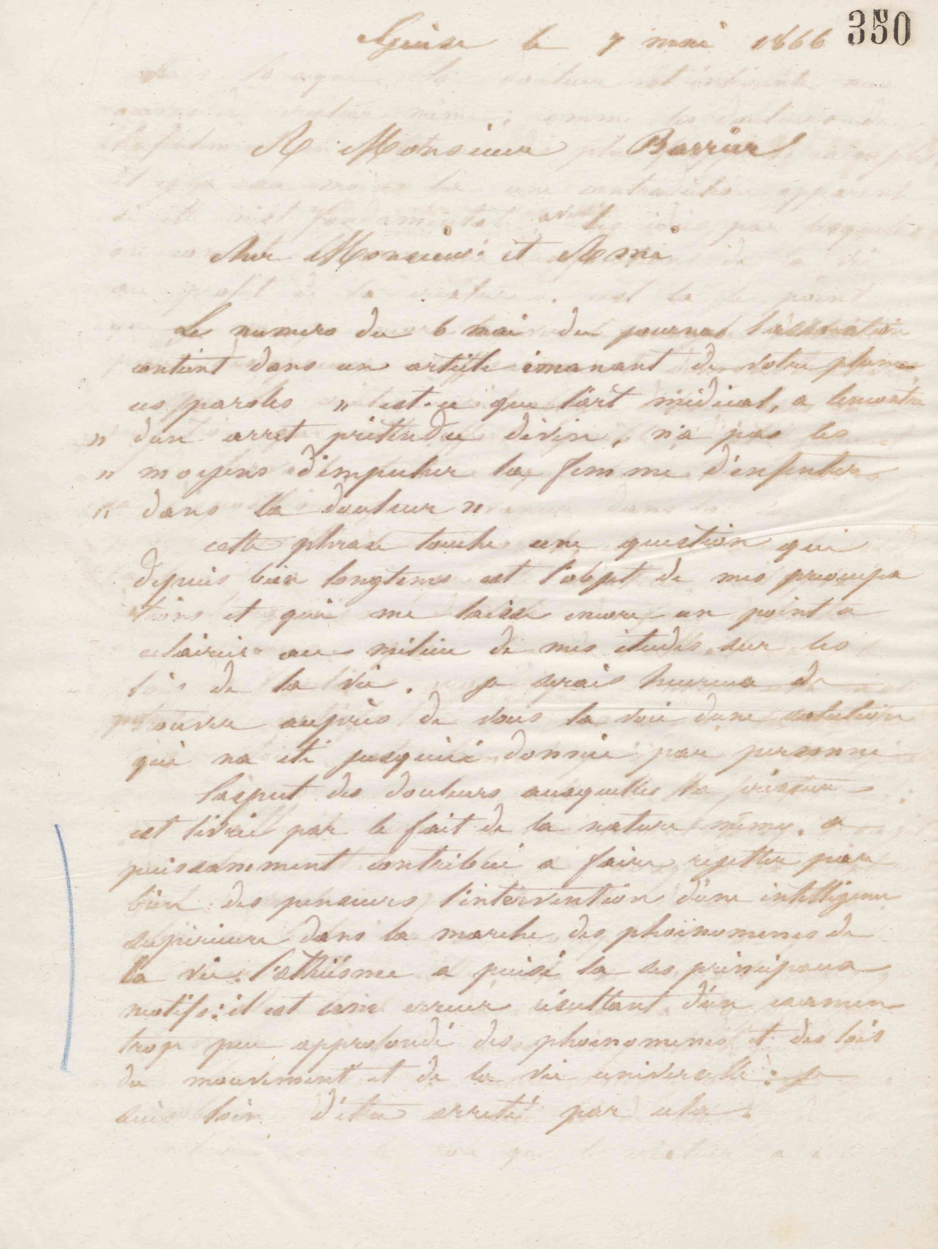 Jean-Baptiste André Godin à François Barrier, 7 mai 1866