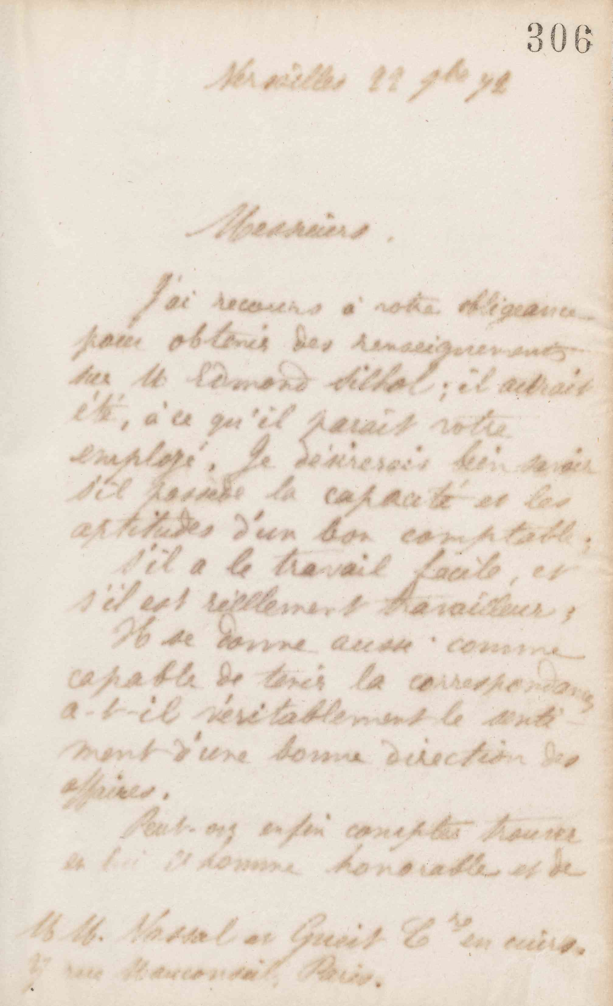 Jean-Baptiste André Godin à messieurs Wassal et Th. Gueit, 22 novembre 1872