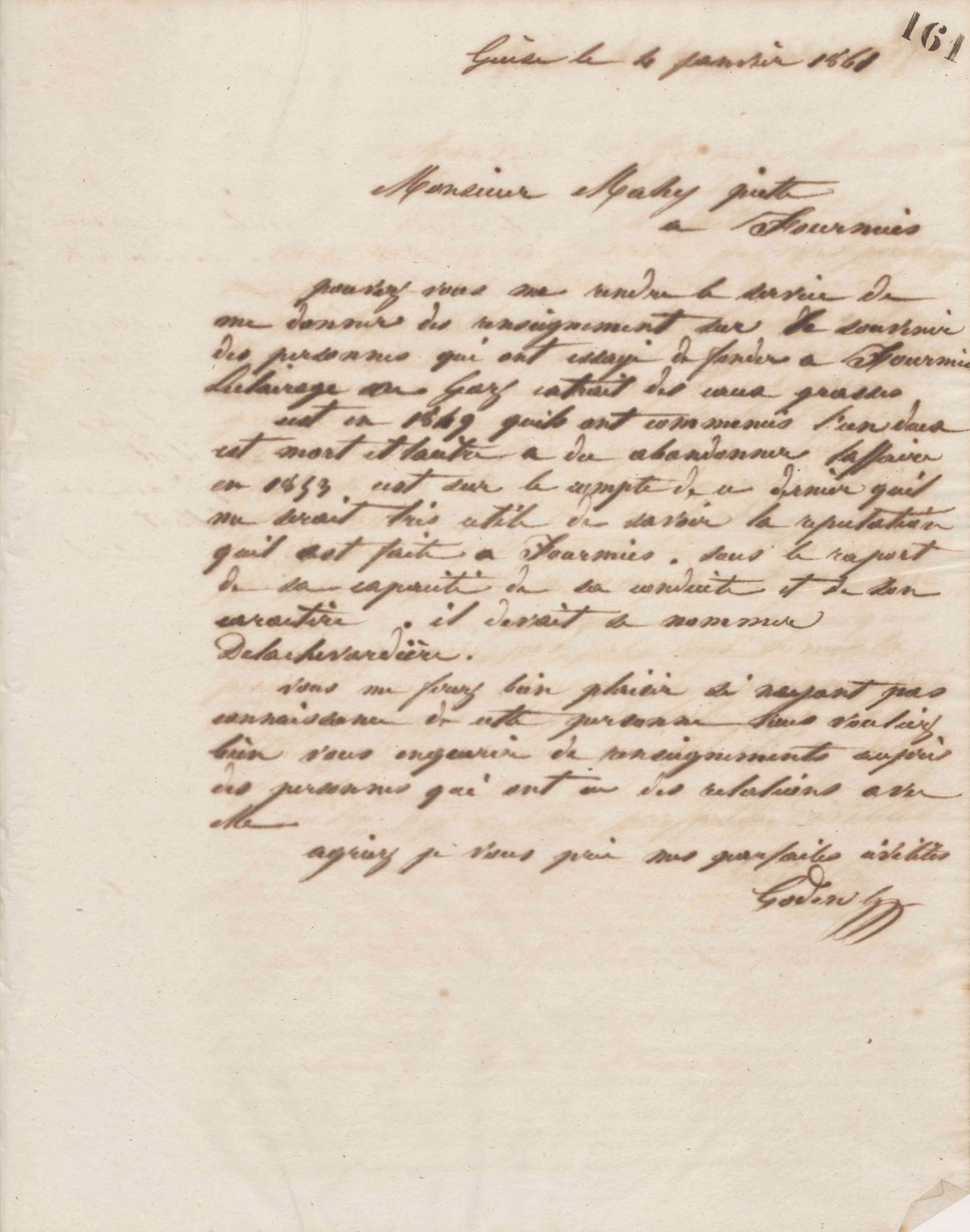 Jean-Baptiste André Godin à monsieur Mahy-Piette, 4 janvier 1861