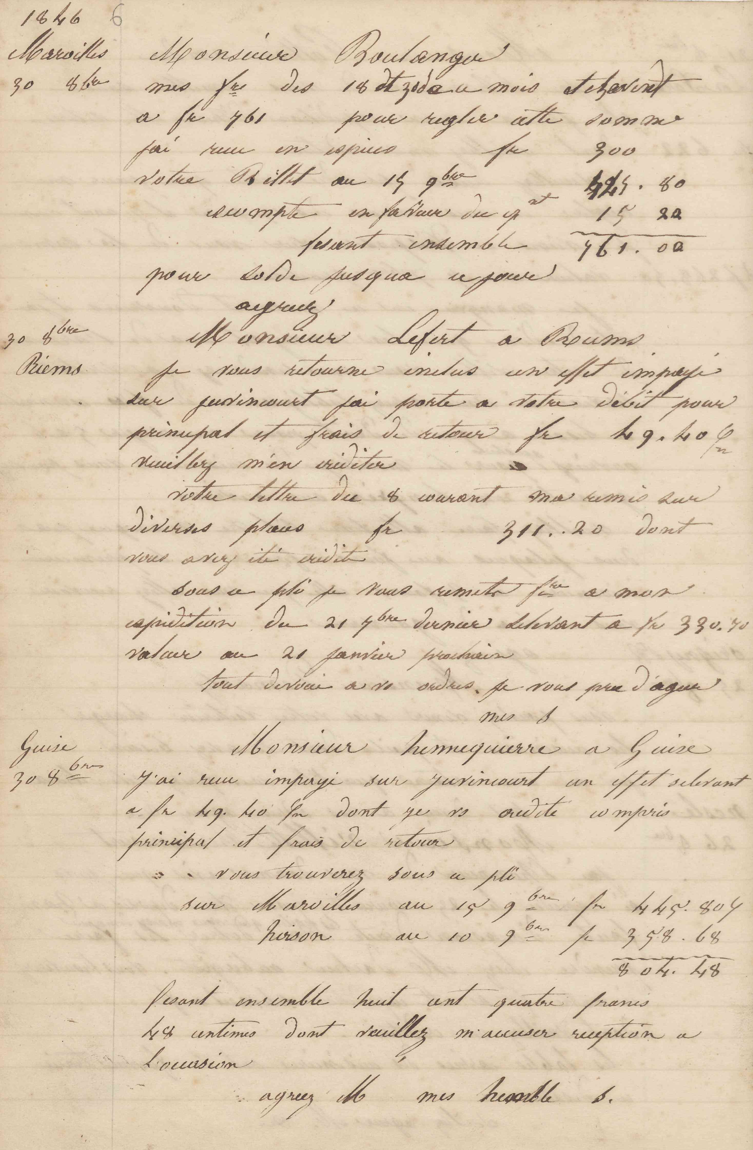Jean-Baptiste André Godin à monsieur Hennequière, 30 octobre 1846 Jean-Baptiste André Godin à monsieur Hennequière, 30 octobre 1846