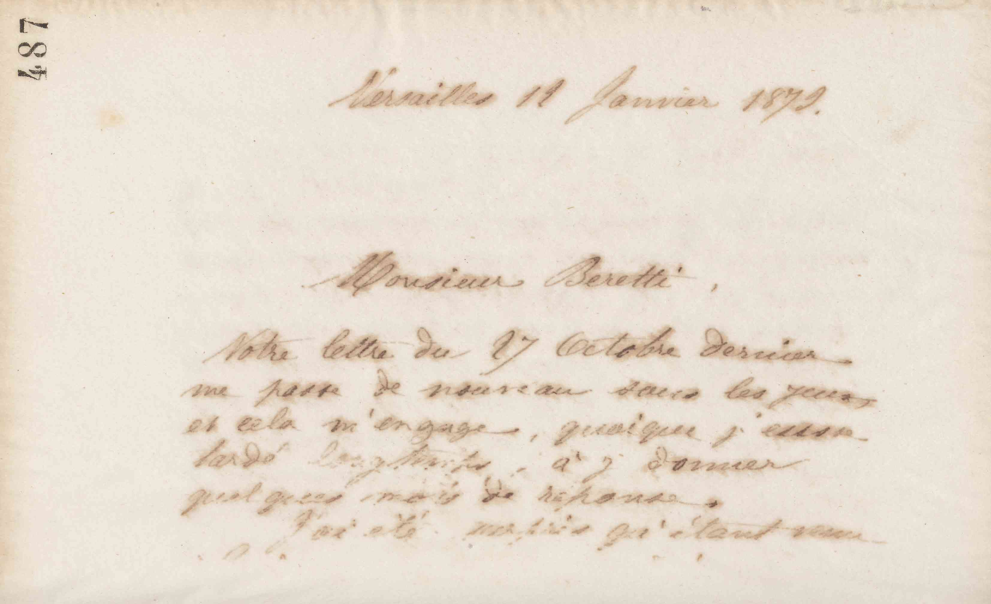 Jean-Baptiste André Godin à Alexandre Beretti, 12 janvier 1873 Jean-Baptiste André Godin à Alexandre Beretti, 12 janvier 1873