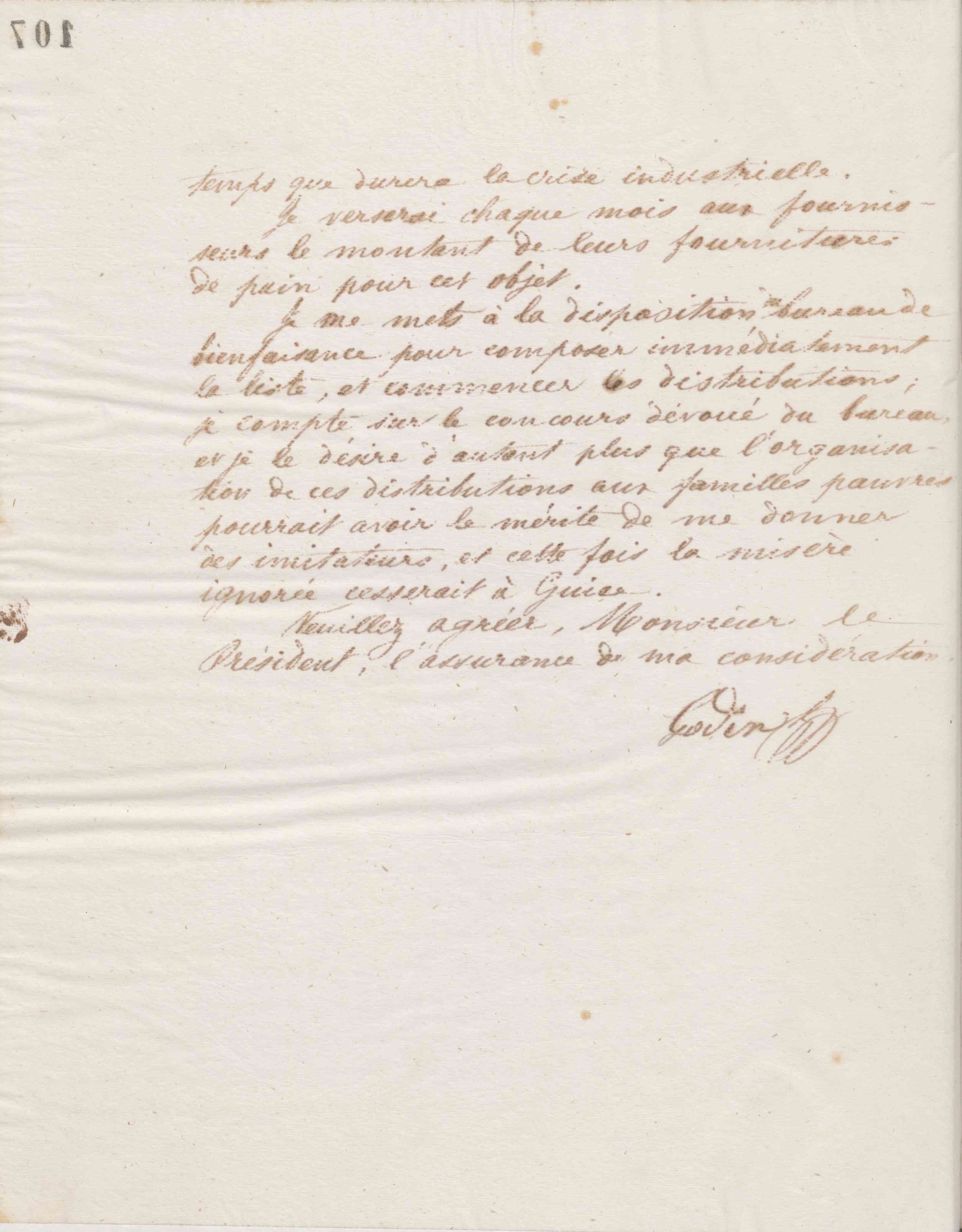 Jean-Baptiste André Godin au président du bureau de bienfaisance, 14 mai 1874
