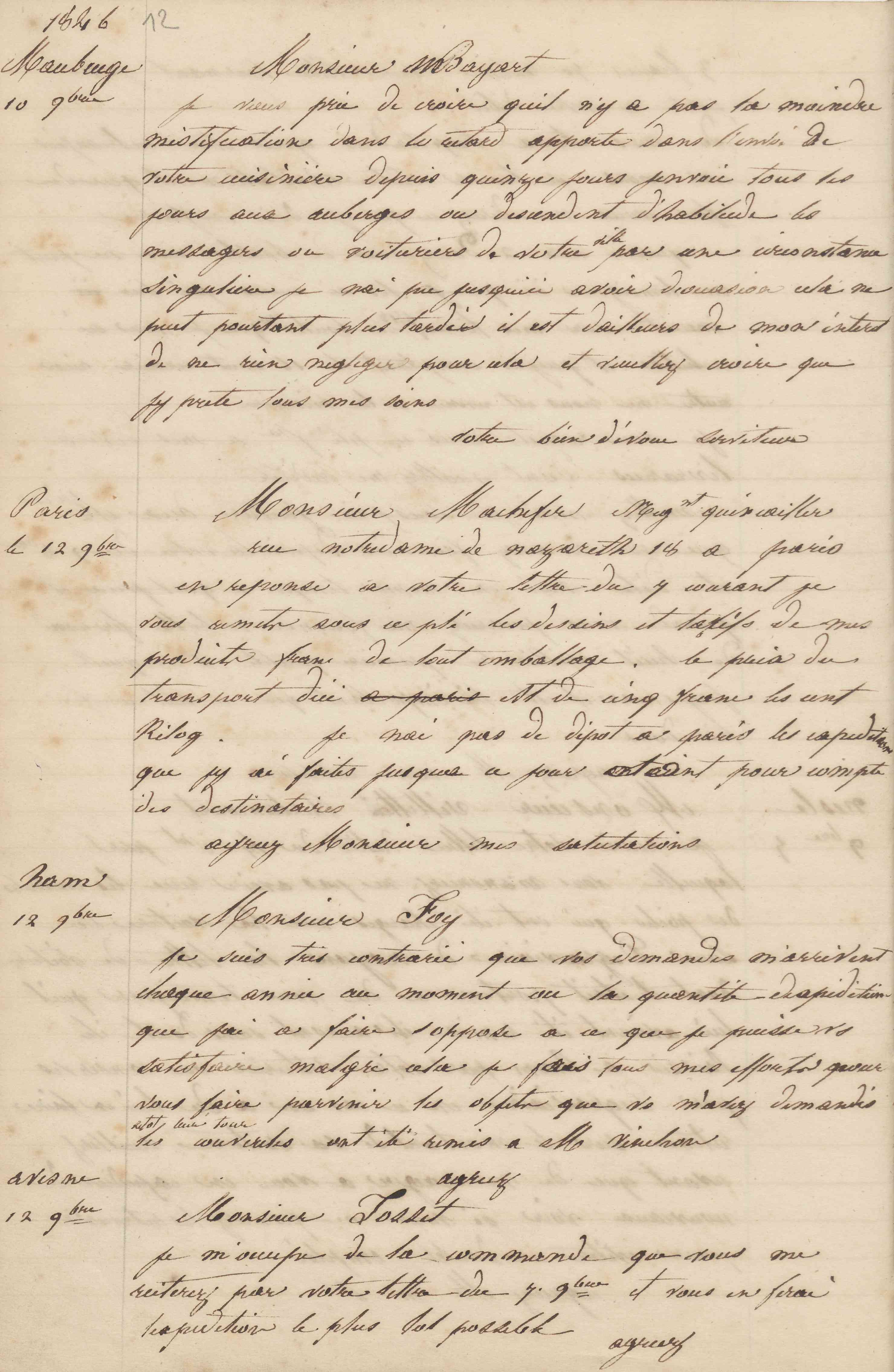 Jean-Baptiste André Godin à Pierre Machefer, 12 novembre 1846 Jean-Baptiste André Godin à Pierre Machefer, 12 novembre 1846