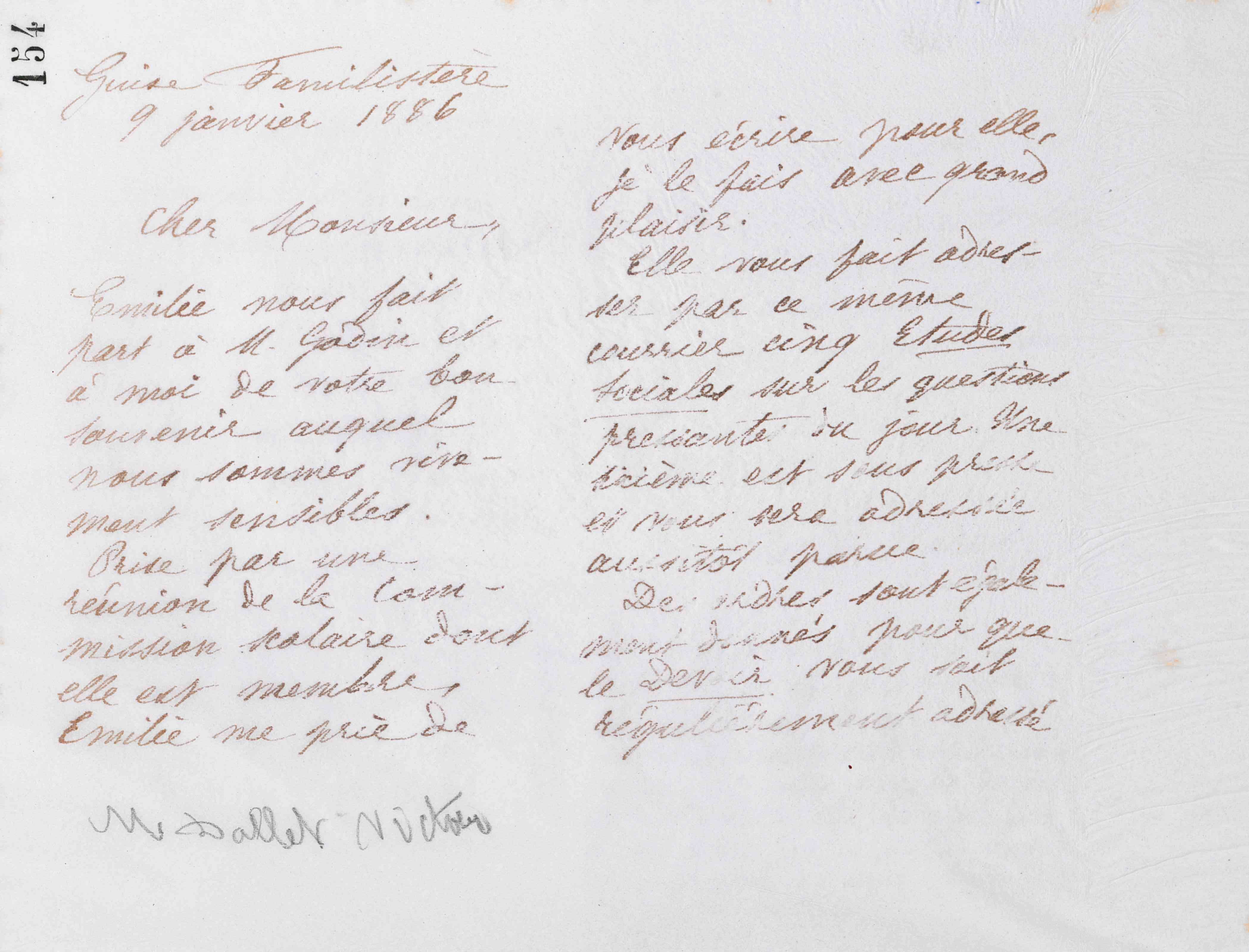 Marie Moret à Victor Dallet, 9 janvier 1886 Marie Moret à Victor Dallet, 9 janvier 1886