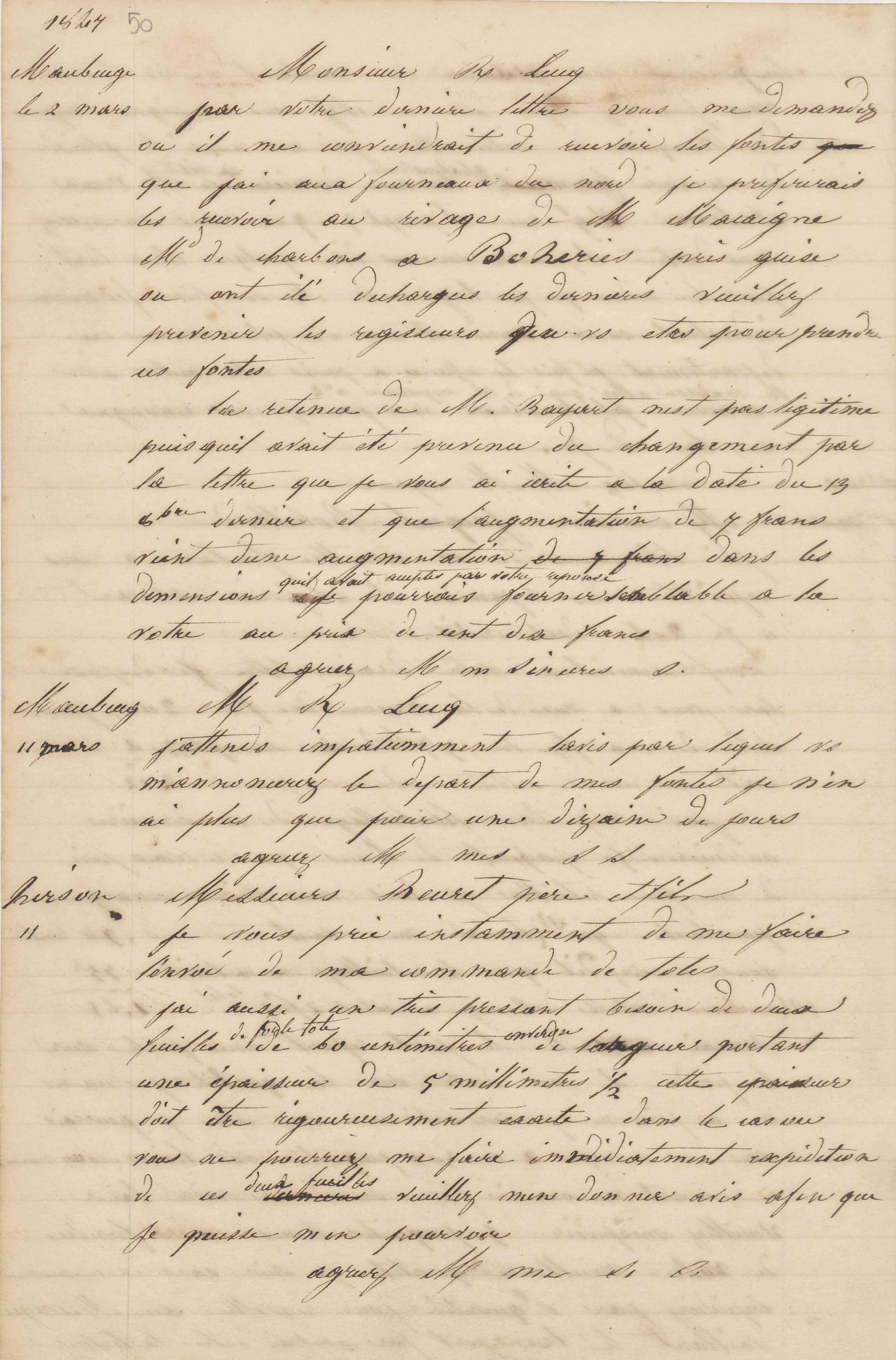 Jean-Baptiste André Godin à monsieur Lucq, 11 mars 1847 Jean-Baptiste André Godin à monsieur Lucq, 11 mars 1847