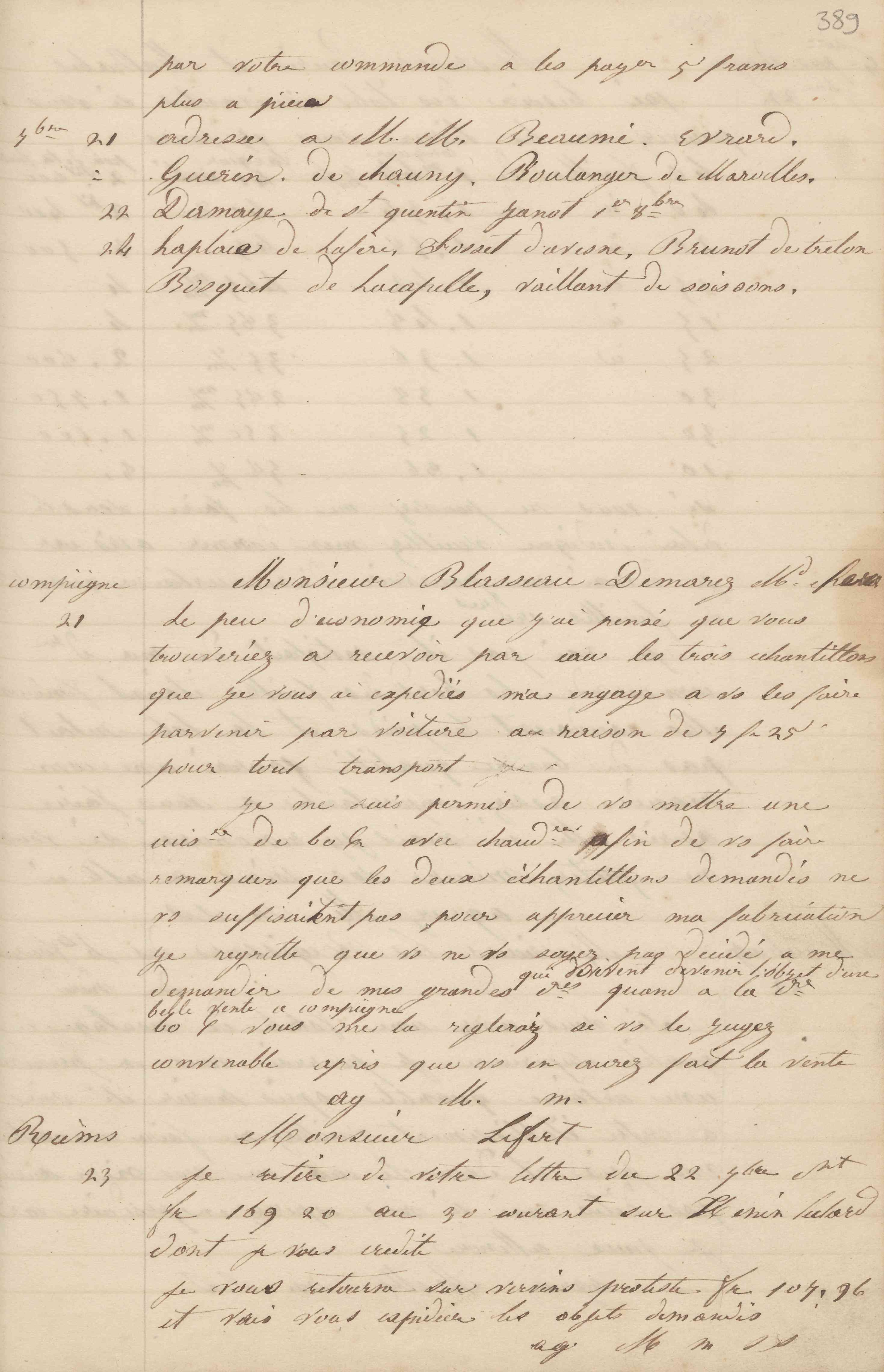Jean-Baptiste André Godin à monsieur Blasseau-Demarez, 21 [septembre 1849]