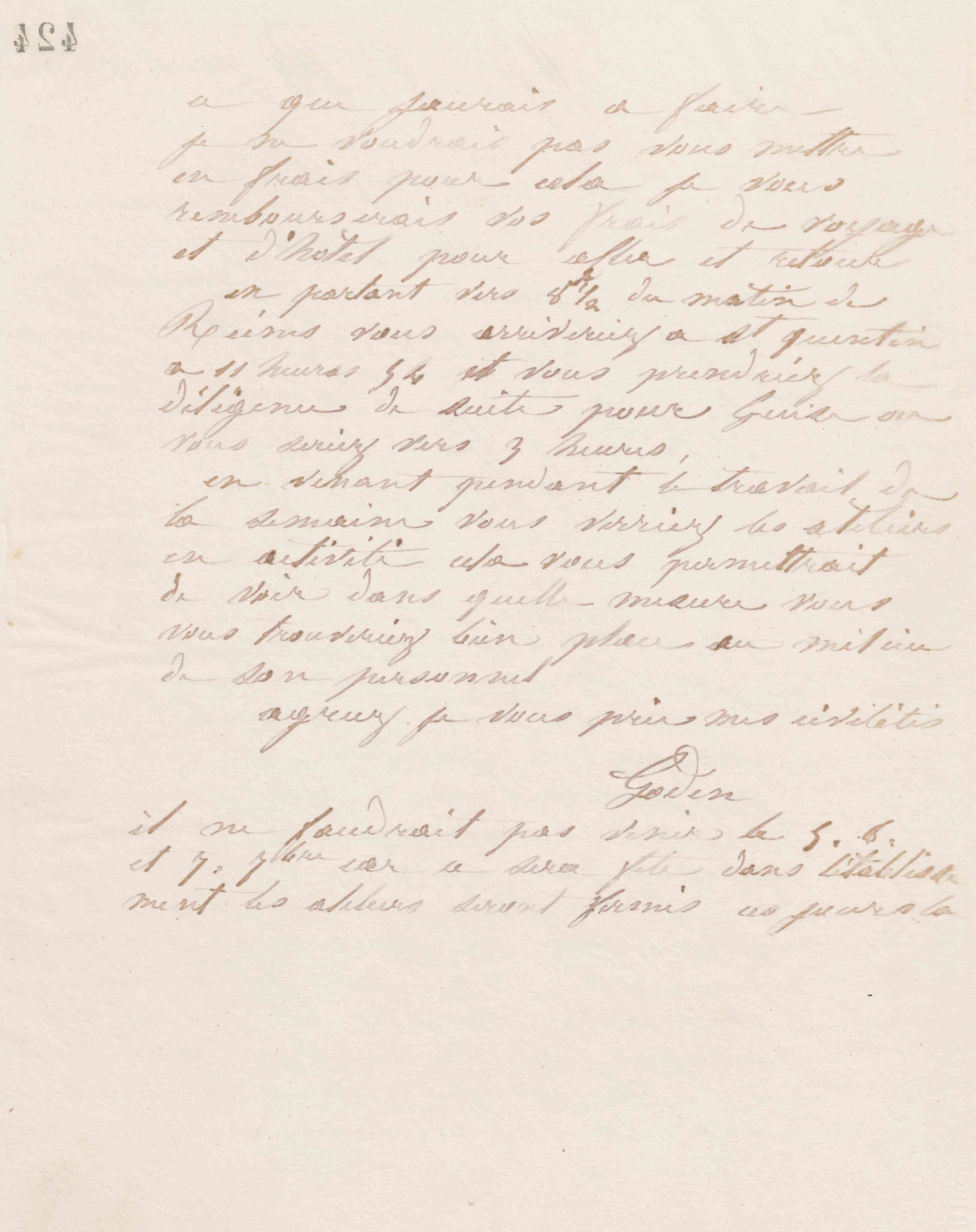 Jean-Baptiste André Godin à monsieur Gobelet, 27 août 1869