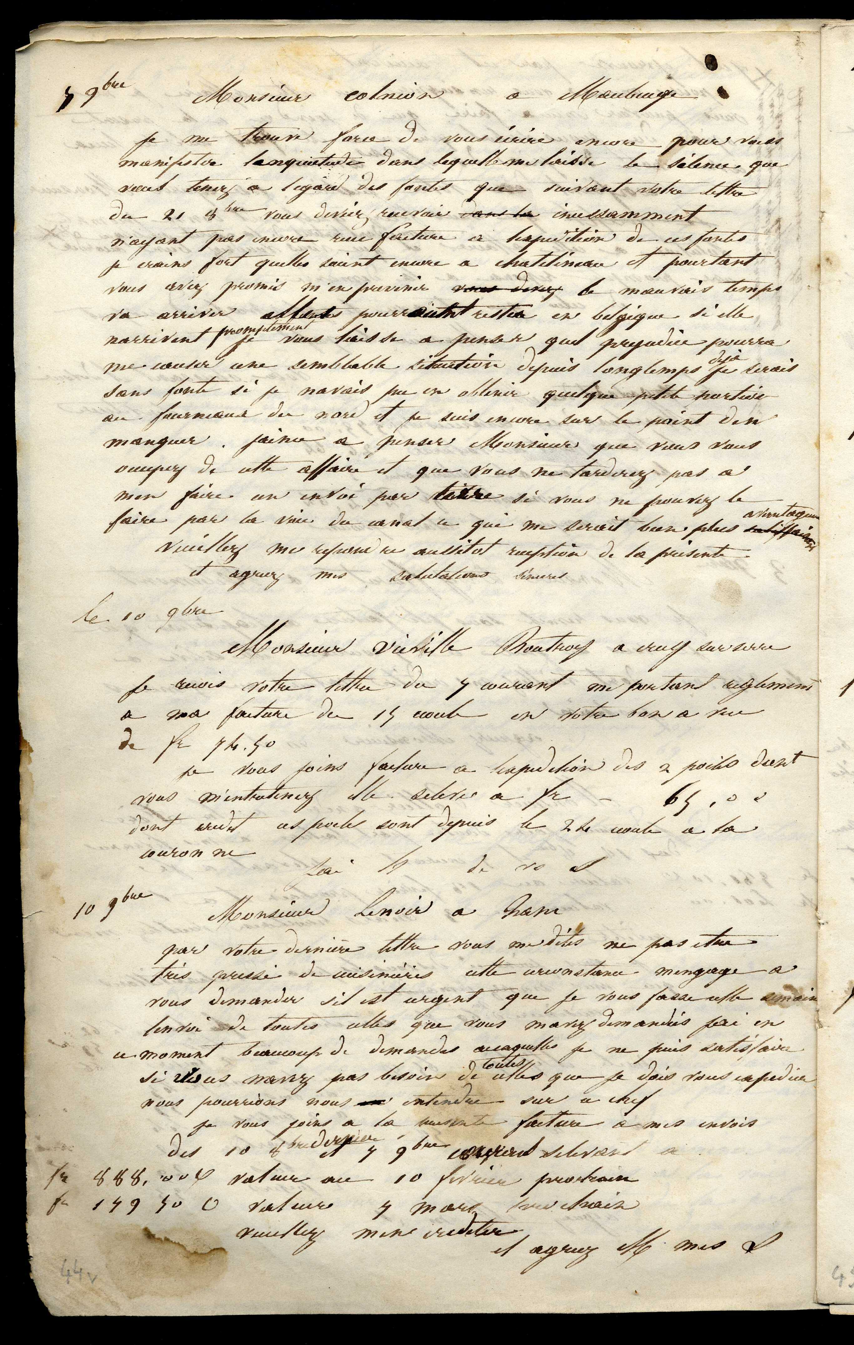 Jean-Baptiste André Godin à monsieur Lenoir, 10 novembre [1845]