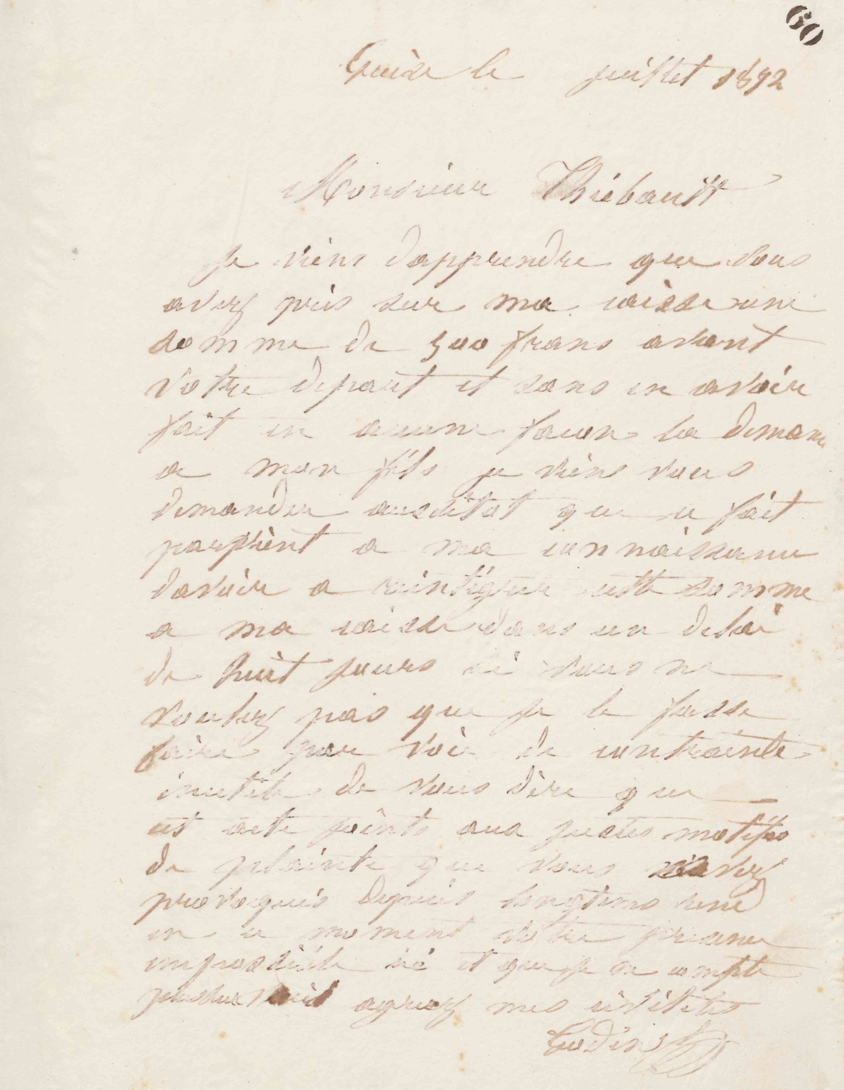 Jean-Baptiste André Godin à G. Thiébault, juillet 1872 Jean-Baptiste André Godin à G. Thiébault, juillet 1872