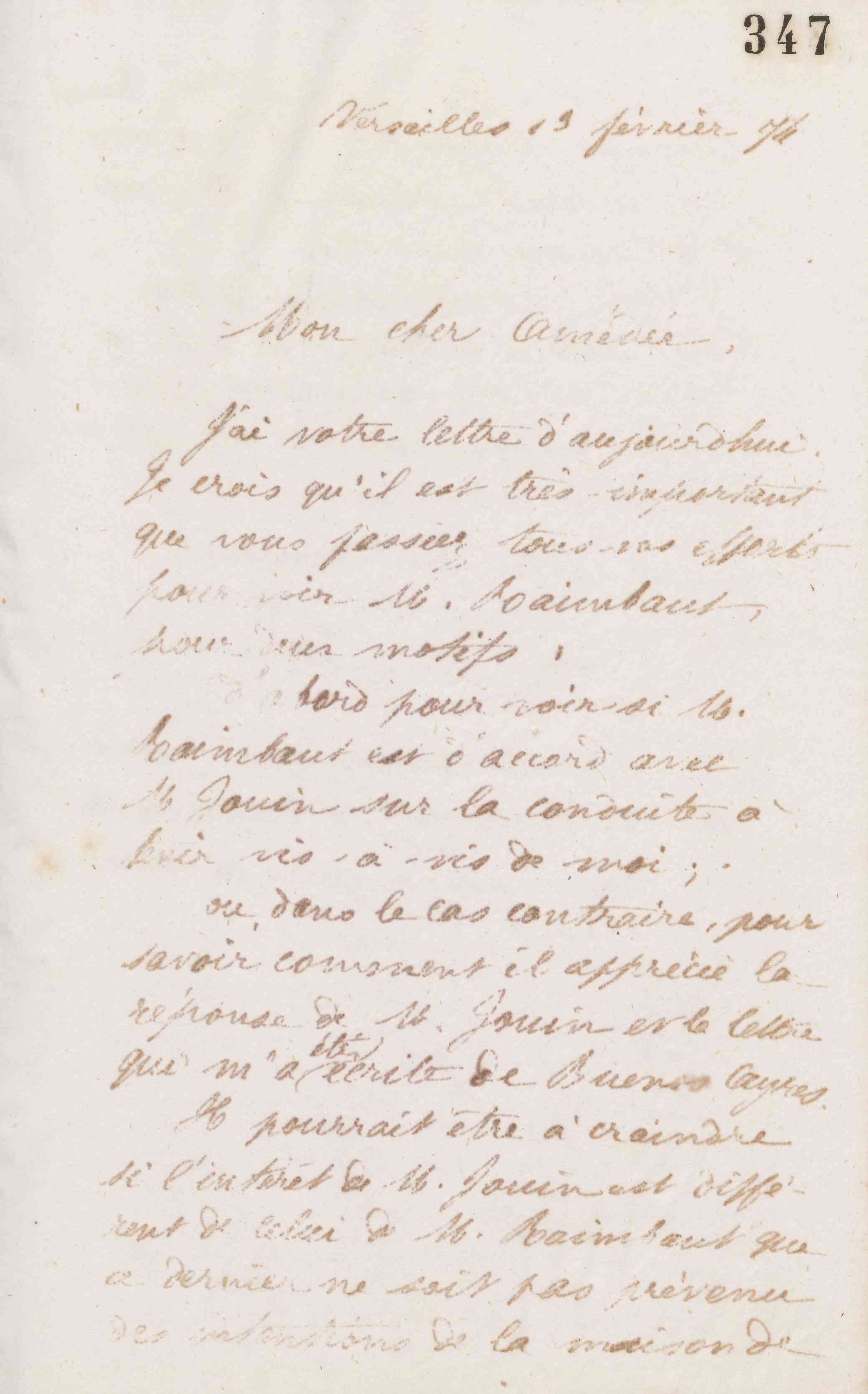Jean-Baptiste André Godin à Amédée Moret, 13 février 1874 Jean-Baptiste André Godin à Amédée Moret, 13 février 1874