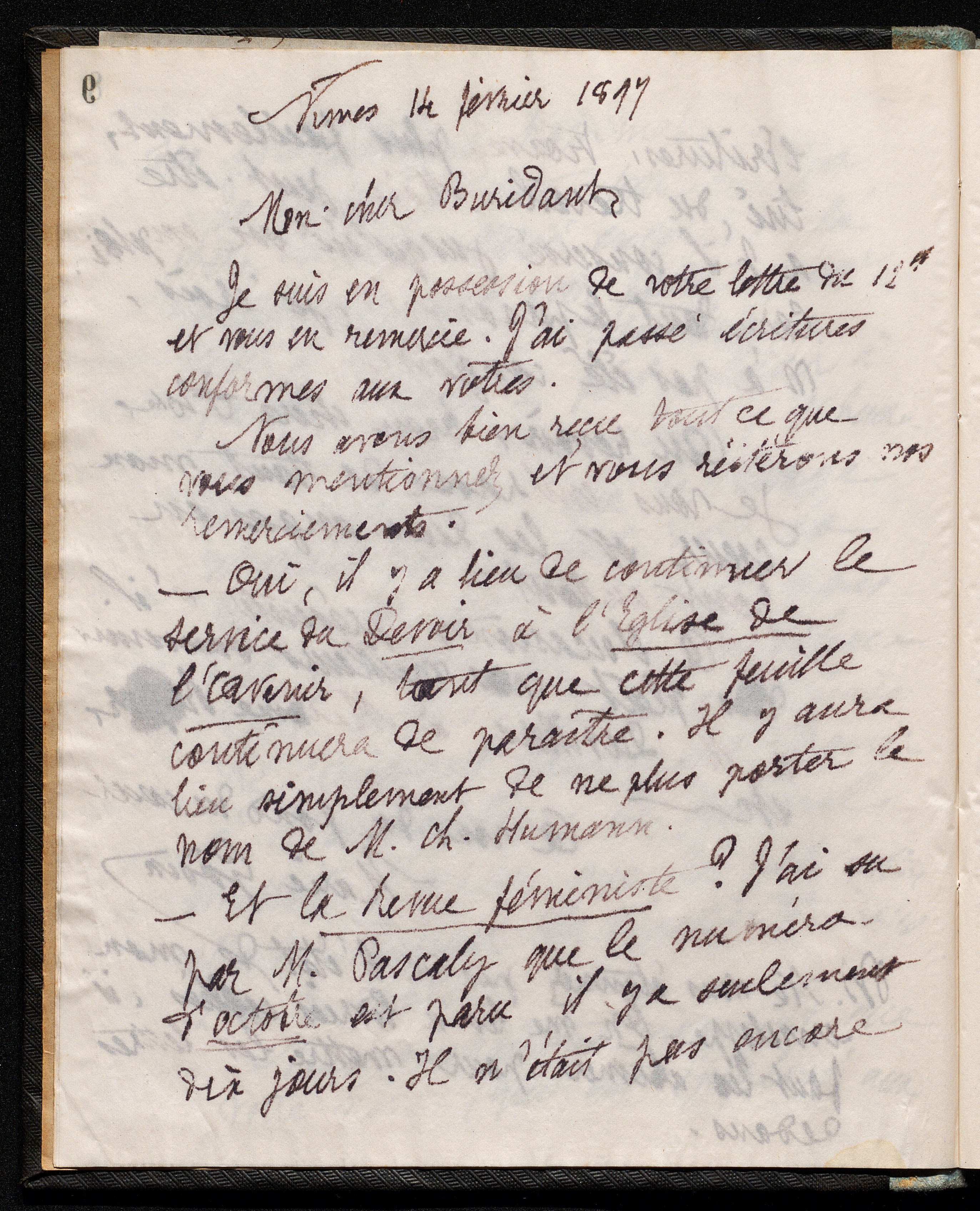 Marie Moret à Henri Buridant, 14 février 1897