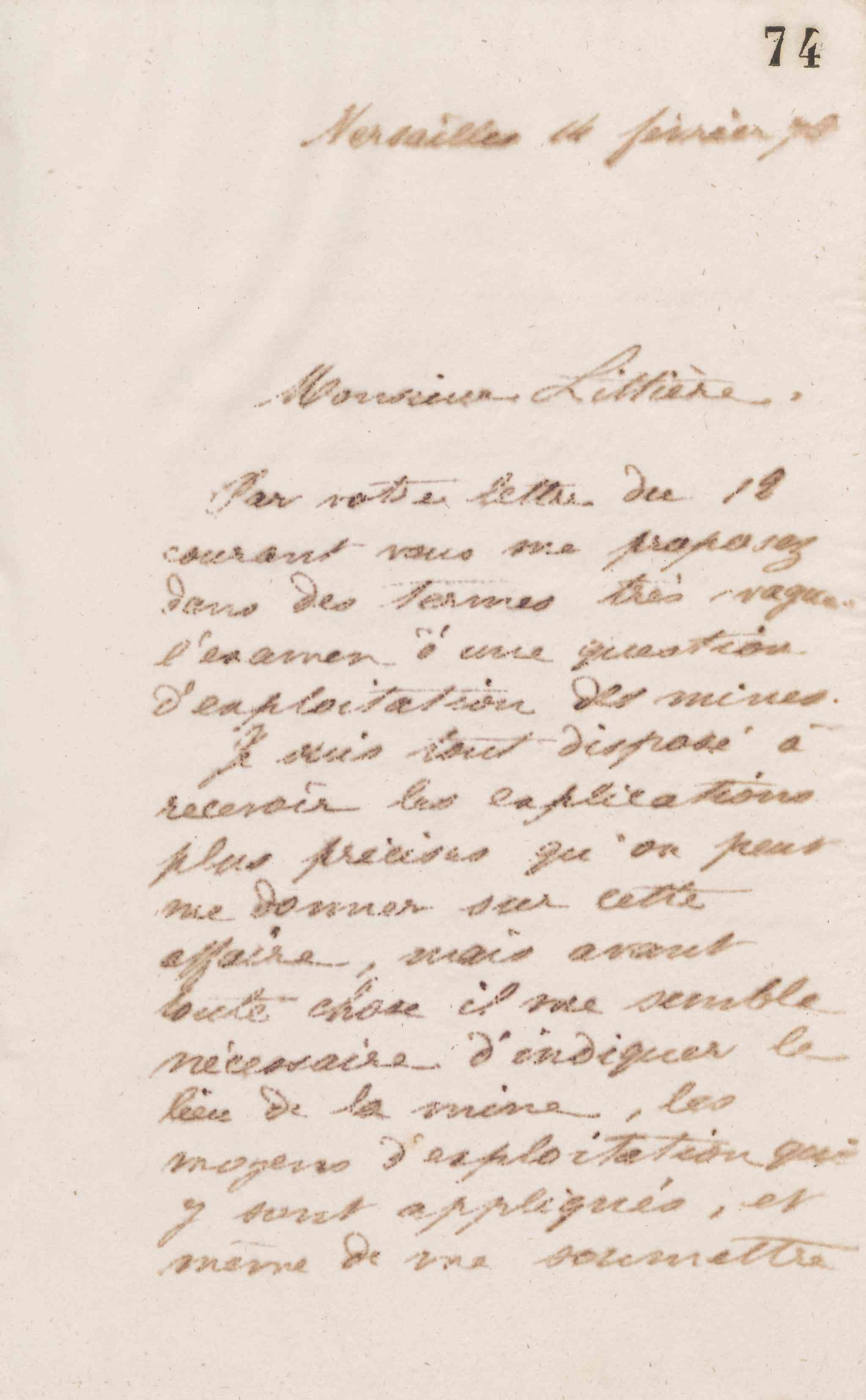 Jean-Baptiste André Godin à monsieur Littière, 14 février 1873