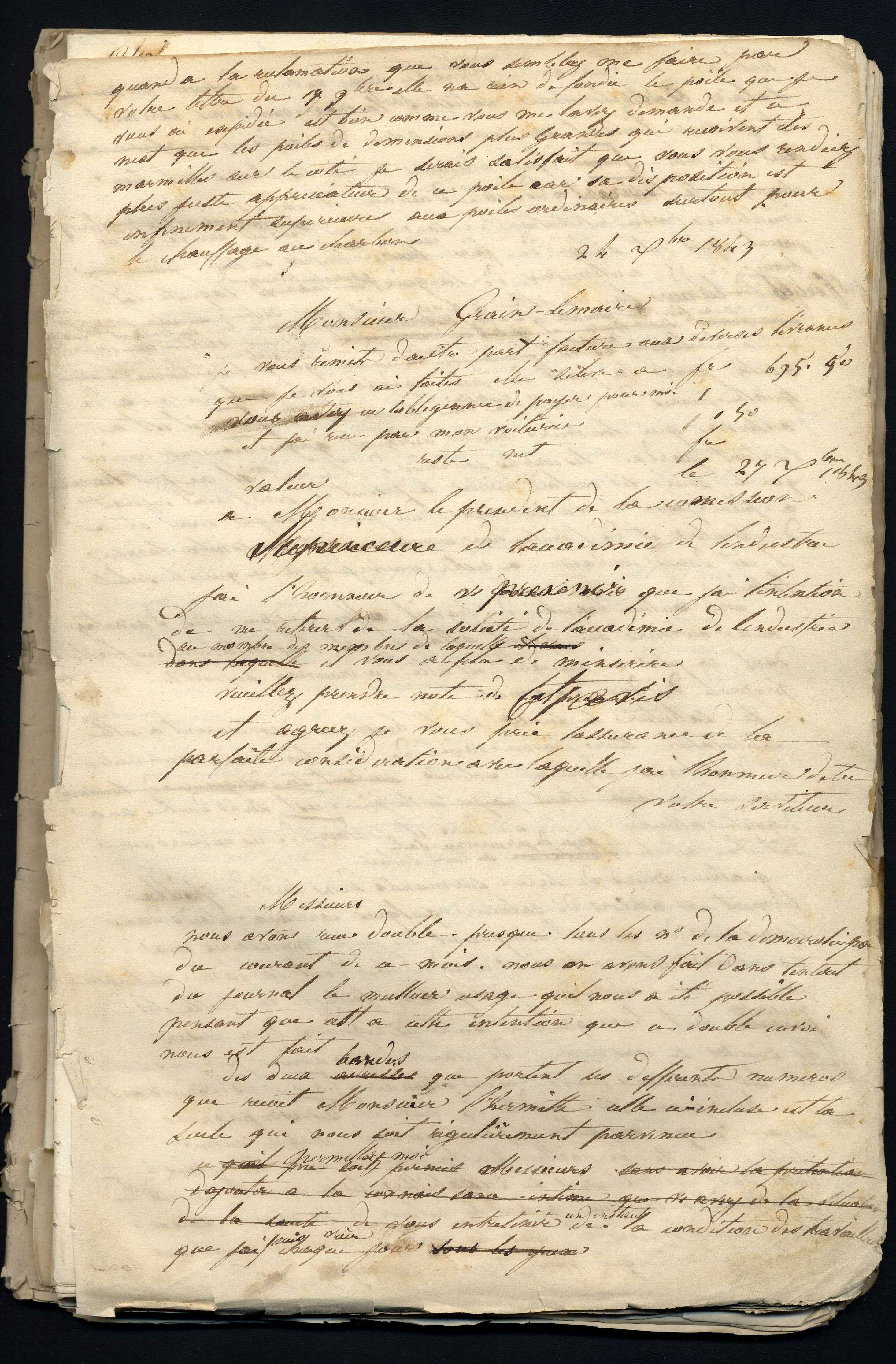 Jean-Baptiste André Godin à monsieur le président de la commission supérieure de l'Académie de l'industrie, 27 décembre 1843 Jean-Baptiste André Godin à monsieur le président de la commission supérieure de l'Académie de l'industrie, 27 décembre 1843