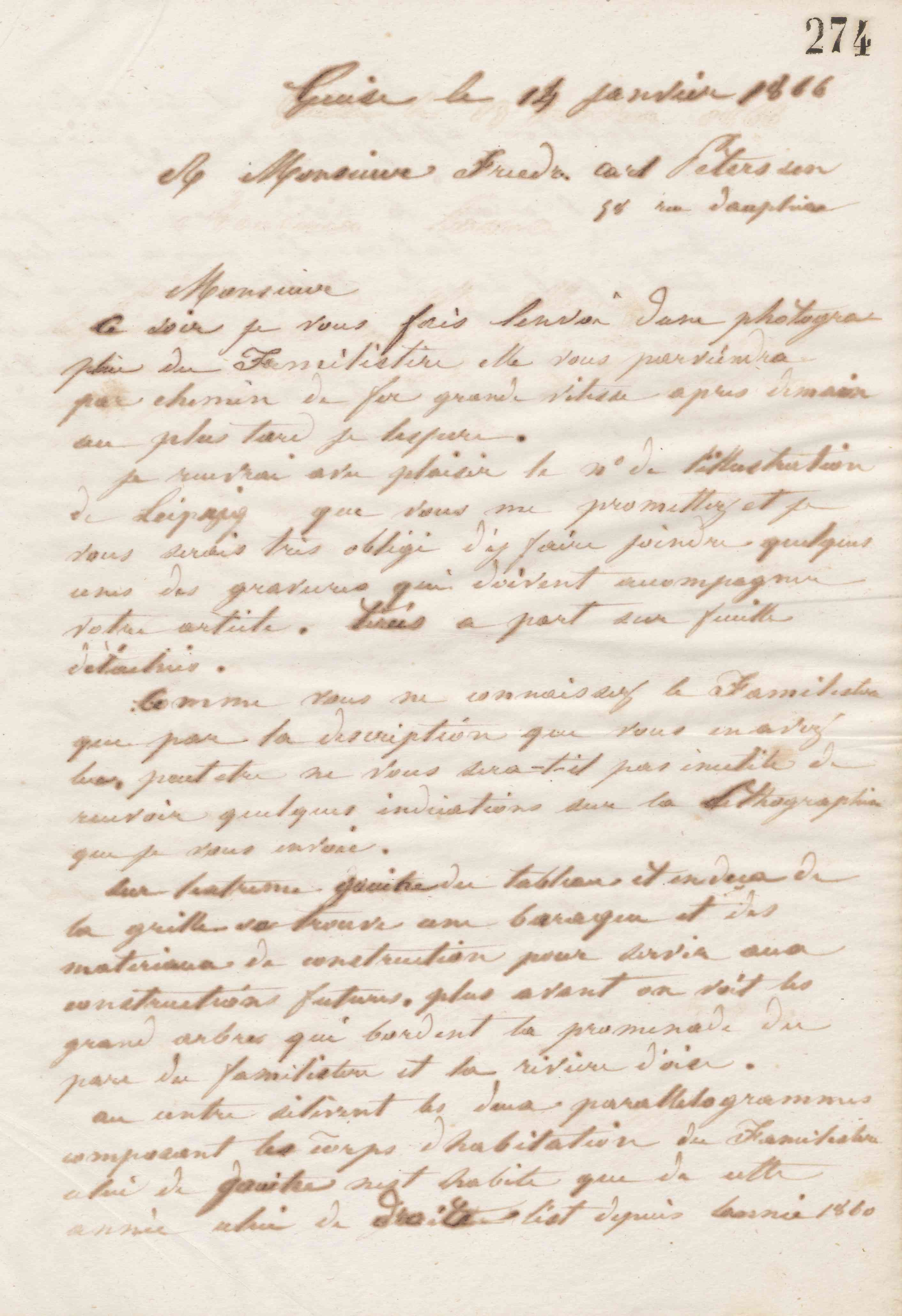 Jean-Baptiste André Godin à Friedrich Carl Petersen, 14 janvier 1866