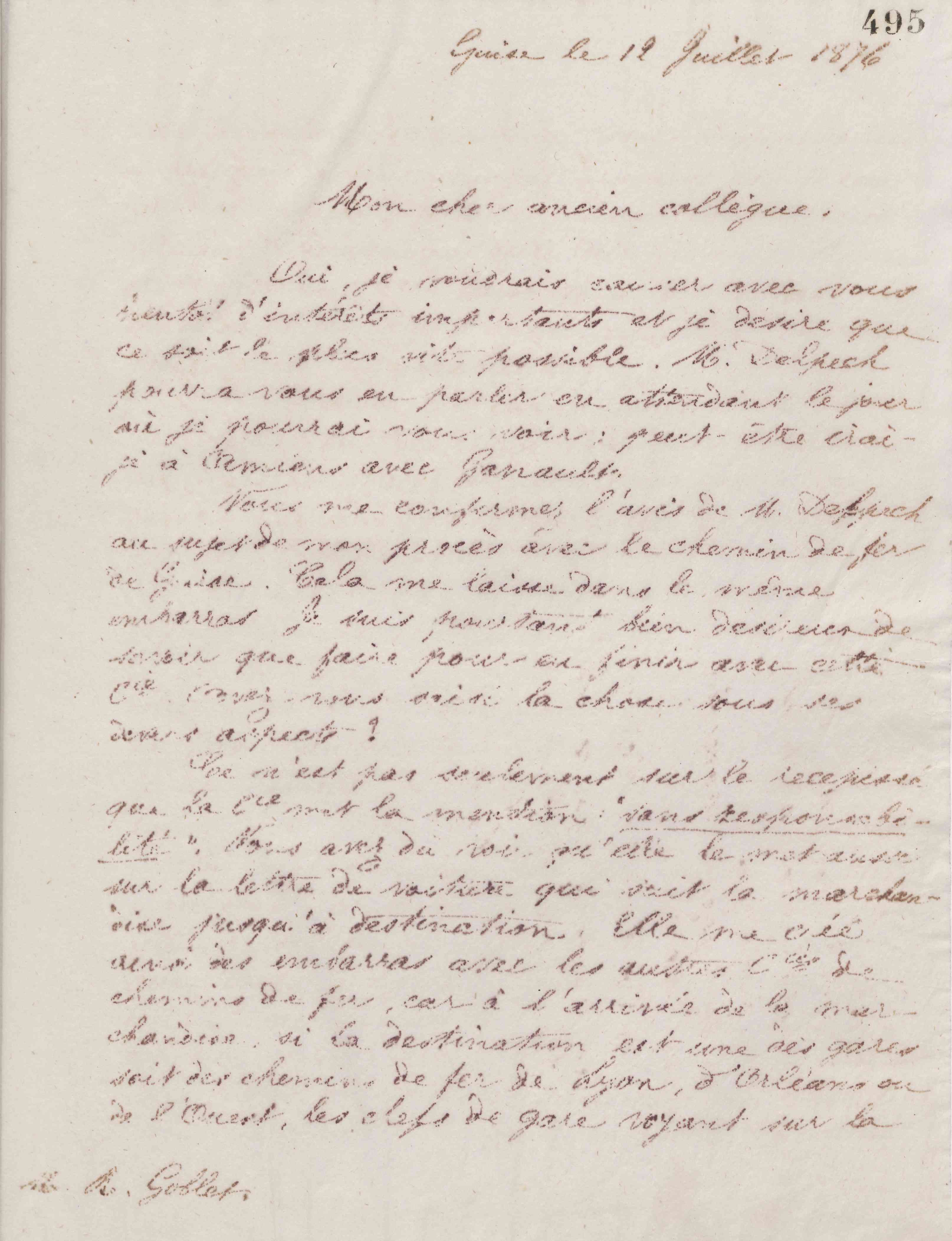 Jean-Baptiste André Godin à René Goblet, 12 juillet 1876 Jean-Baptiste André Godin à René Goblet, 12 juillet 1876