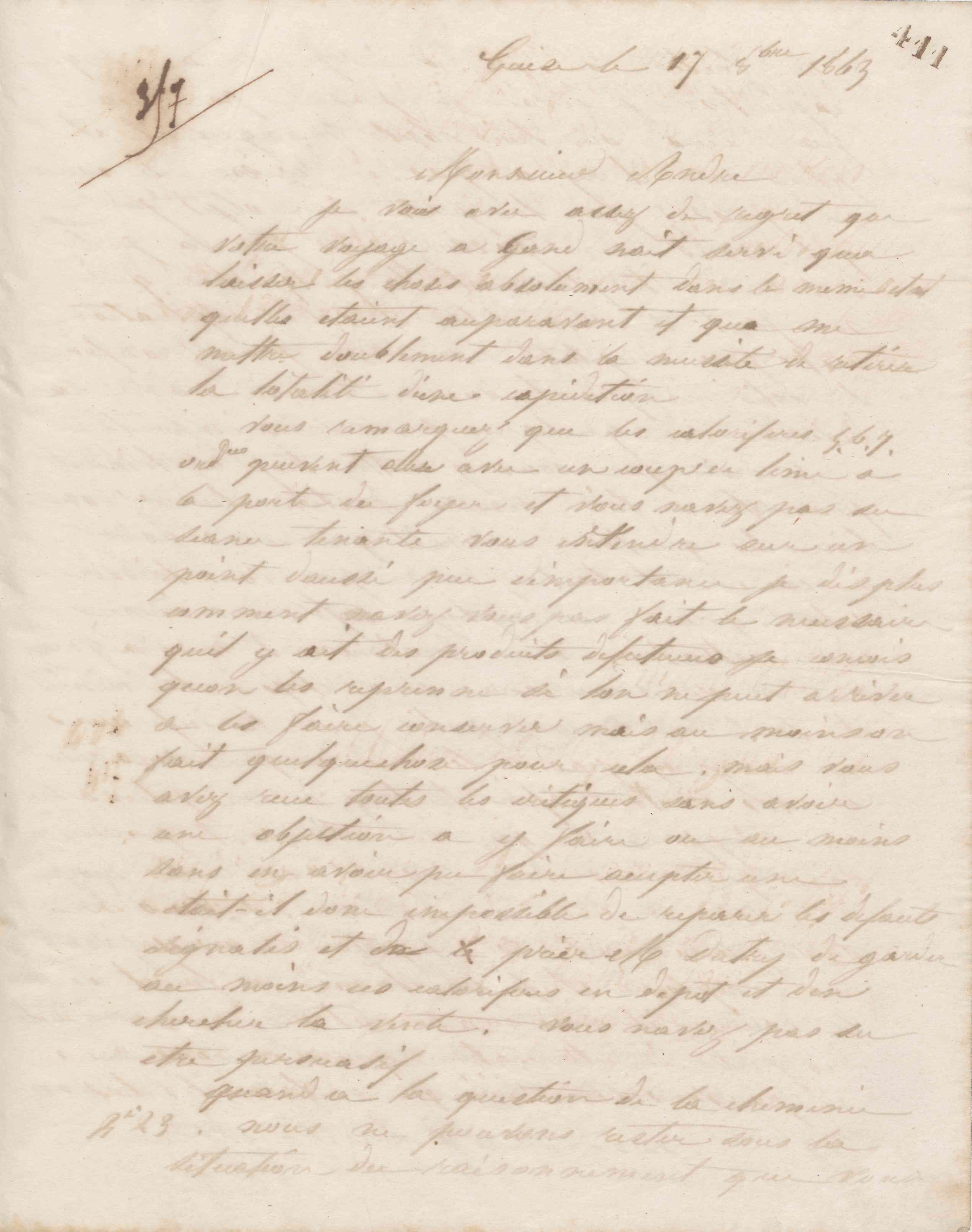 Jean-Baptiste André Godin à Eugène André, 17 octobre 1863